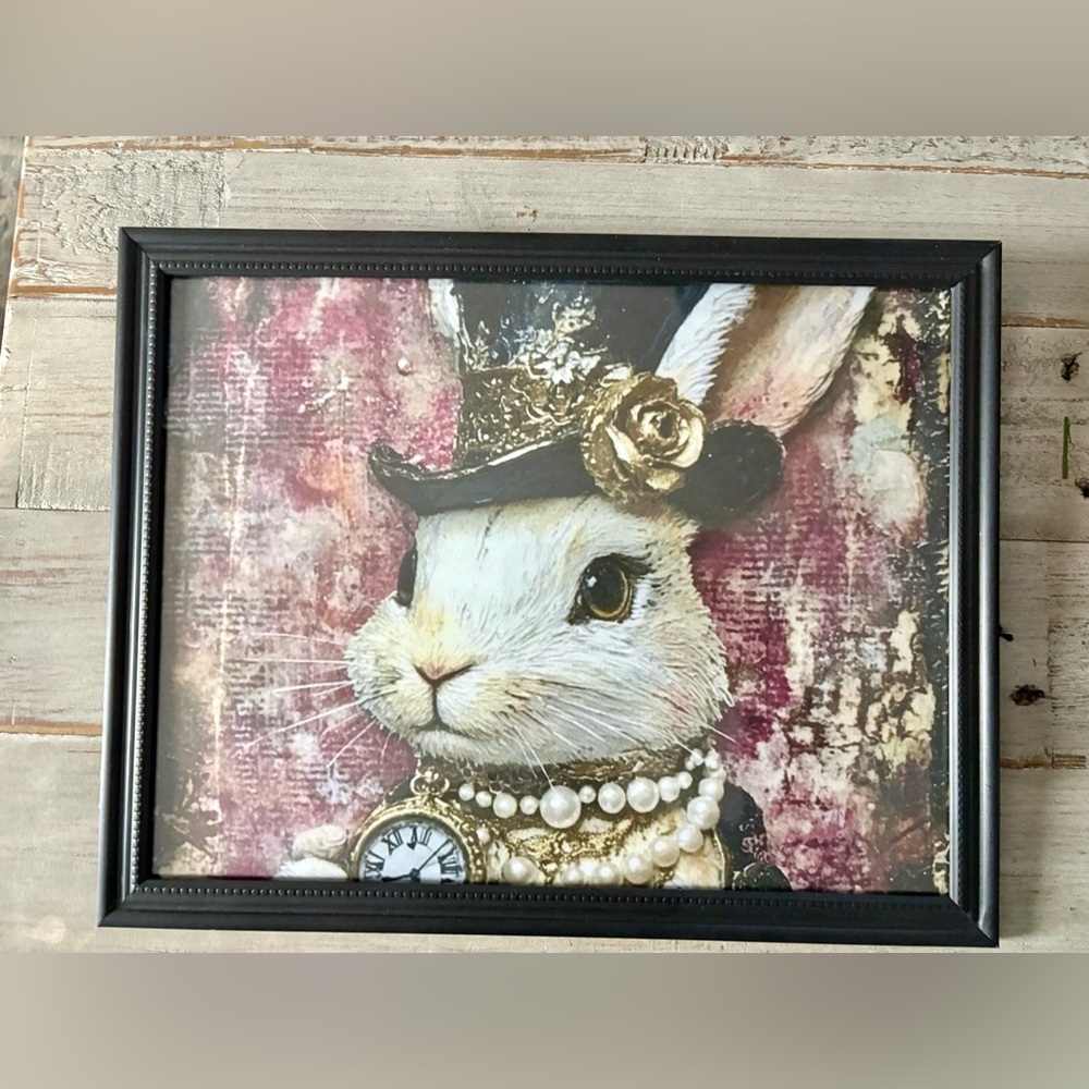 Whimsical Steampunk Rabbit Framed 8x10 Wall Art Victorian Bunny